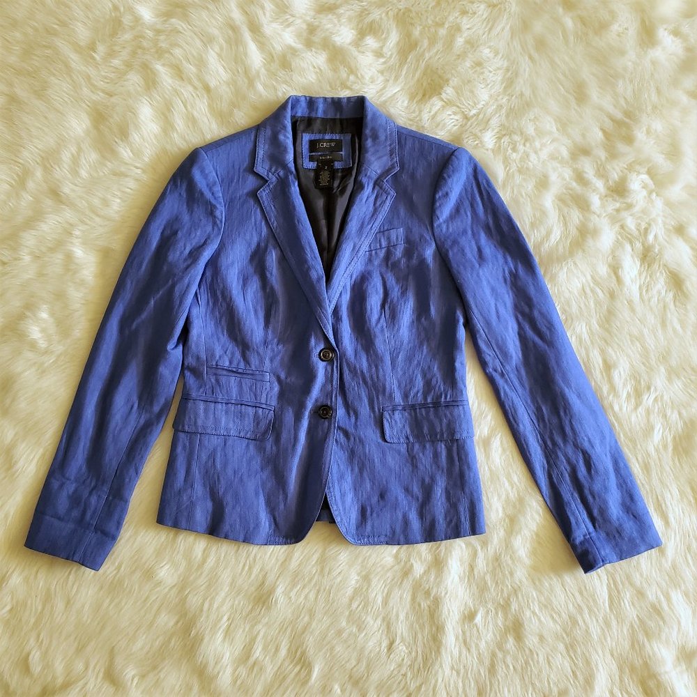 J. Crew Blue Herringbone Schoolboy Blazer Size 2 - Picture 3 of 16